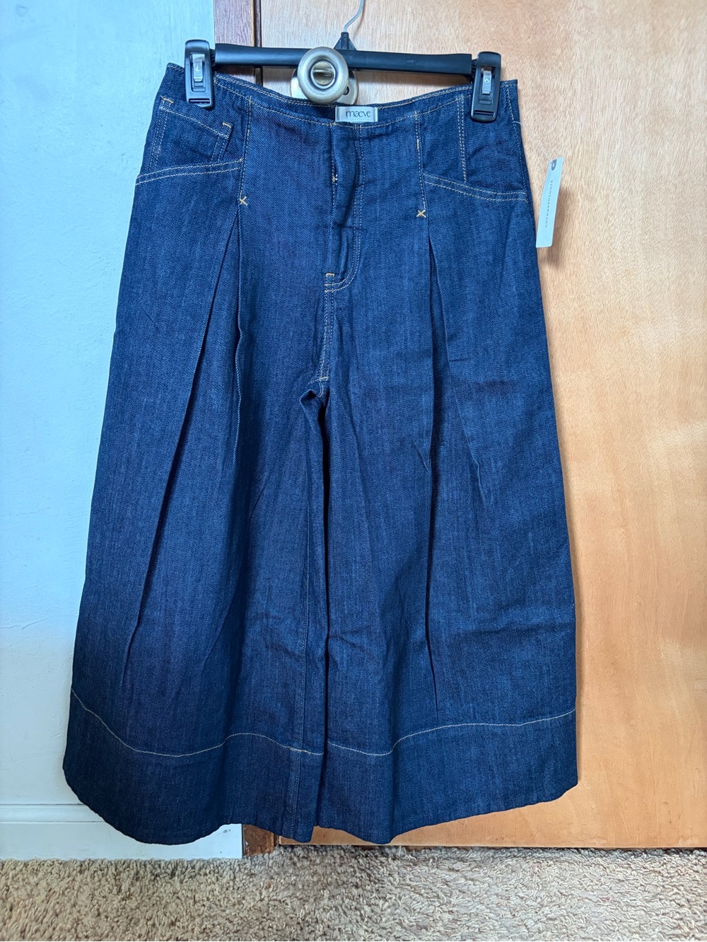Maeve (Anthropologie) Dark Blue Pleated Denim Culottes